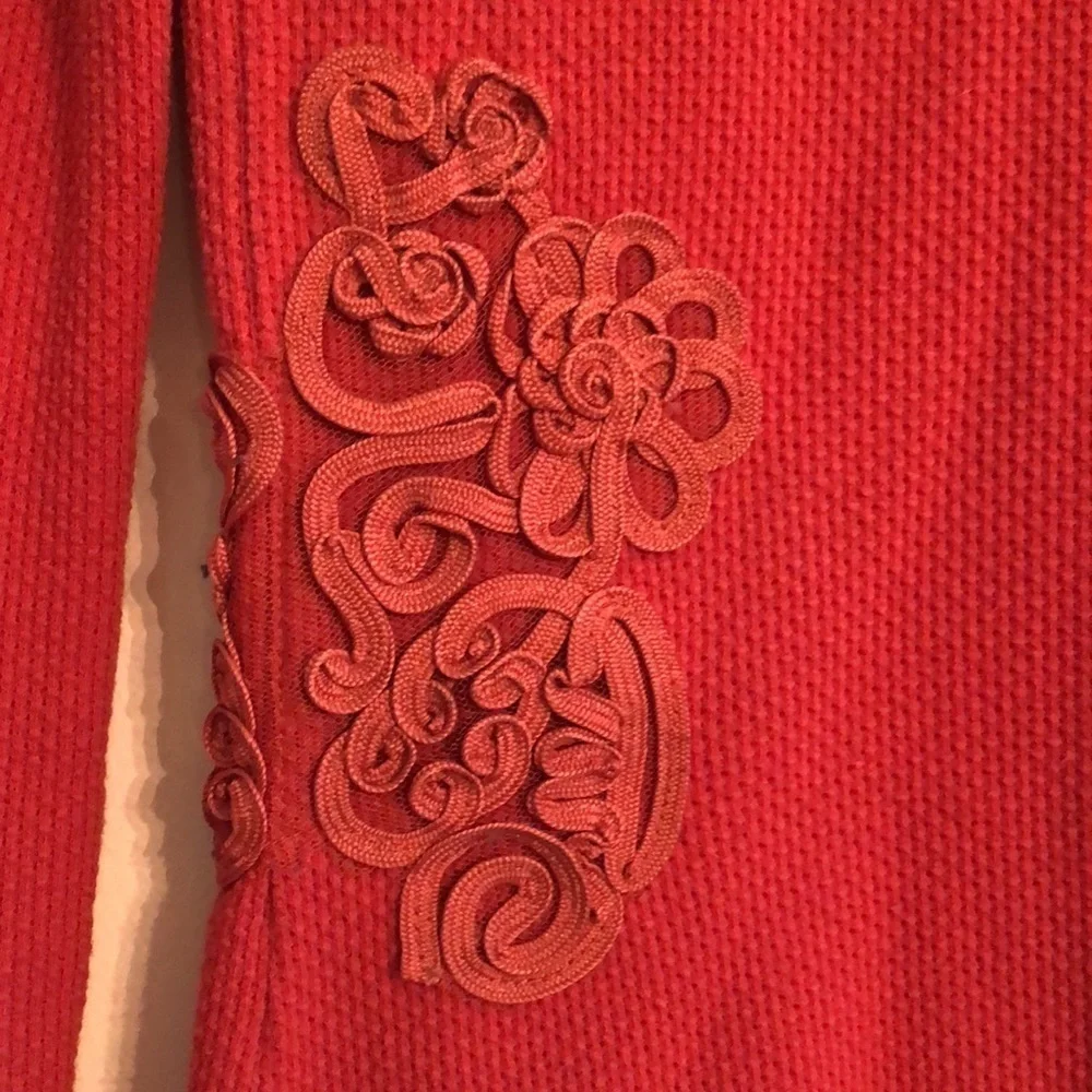 Free people orange thermail embroidered long sleeve top fitted S
